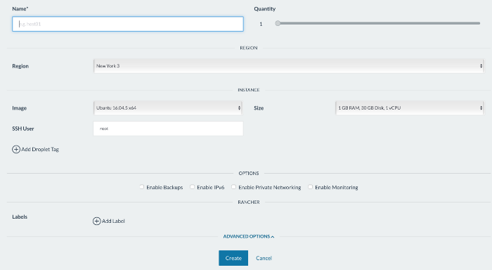 Configure droplet